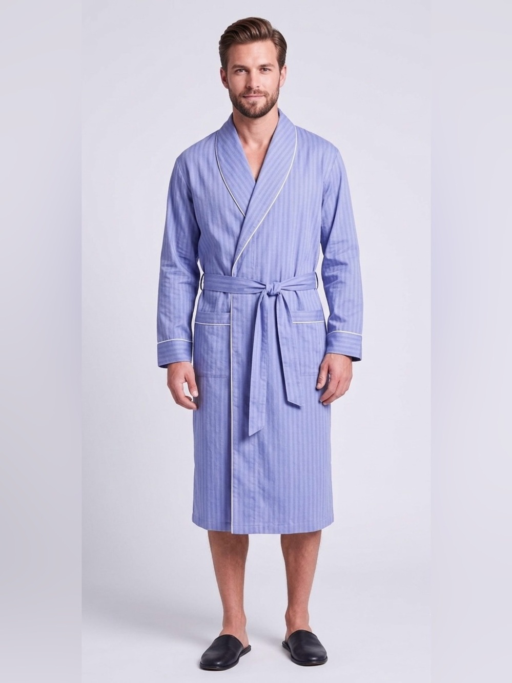Nautica Blue Herringbone 100% Cotton Lightweight Robe, Size L/XL